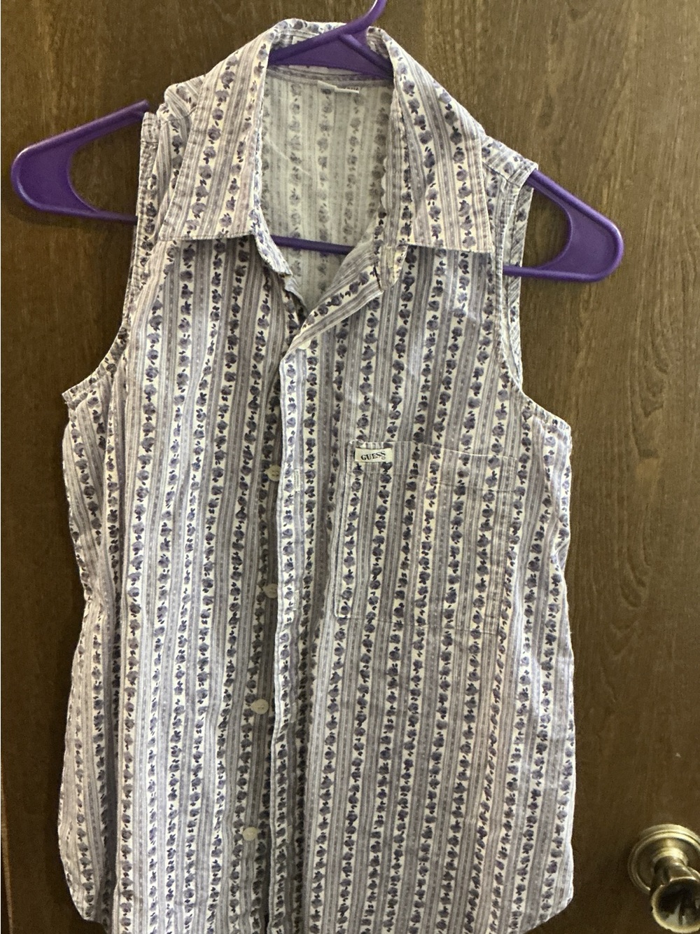 Guess by Marciano Sleeveless Lavender Striped Button-Front Blouse vintage